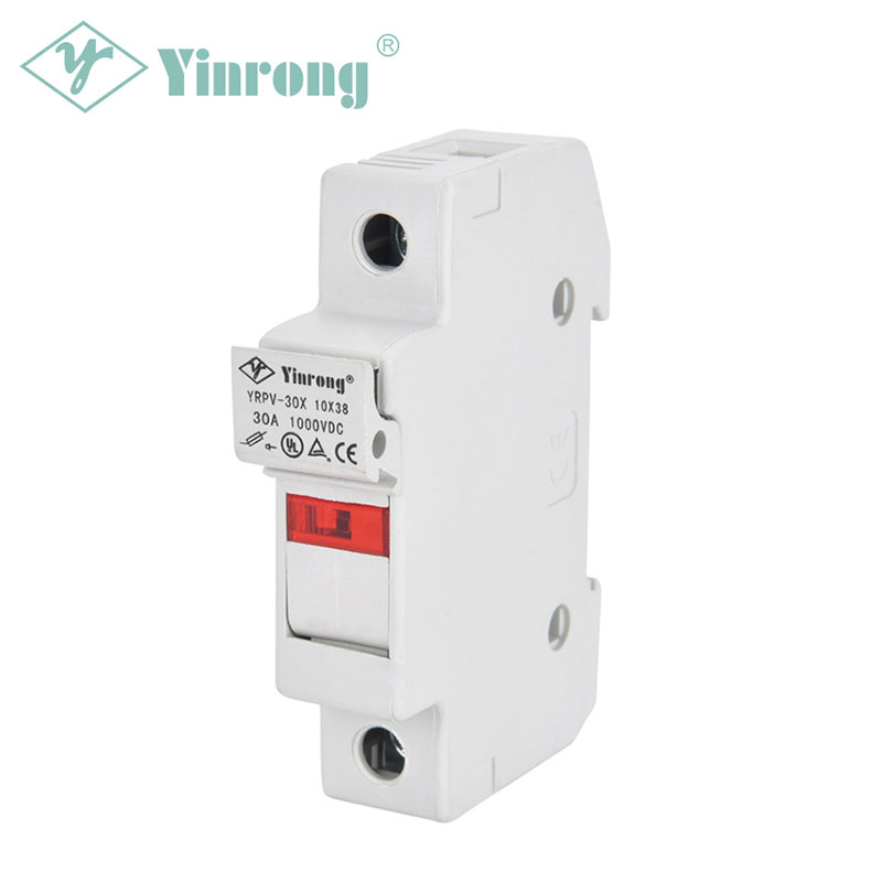1000VDC 30A 10×38mm saulės PV DIN bėgio saugiklių laikiklis su indikacine lempute